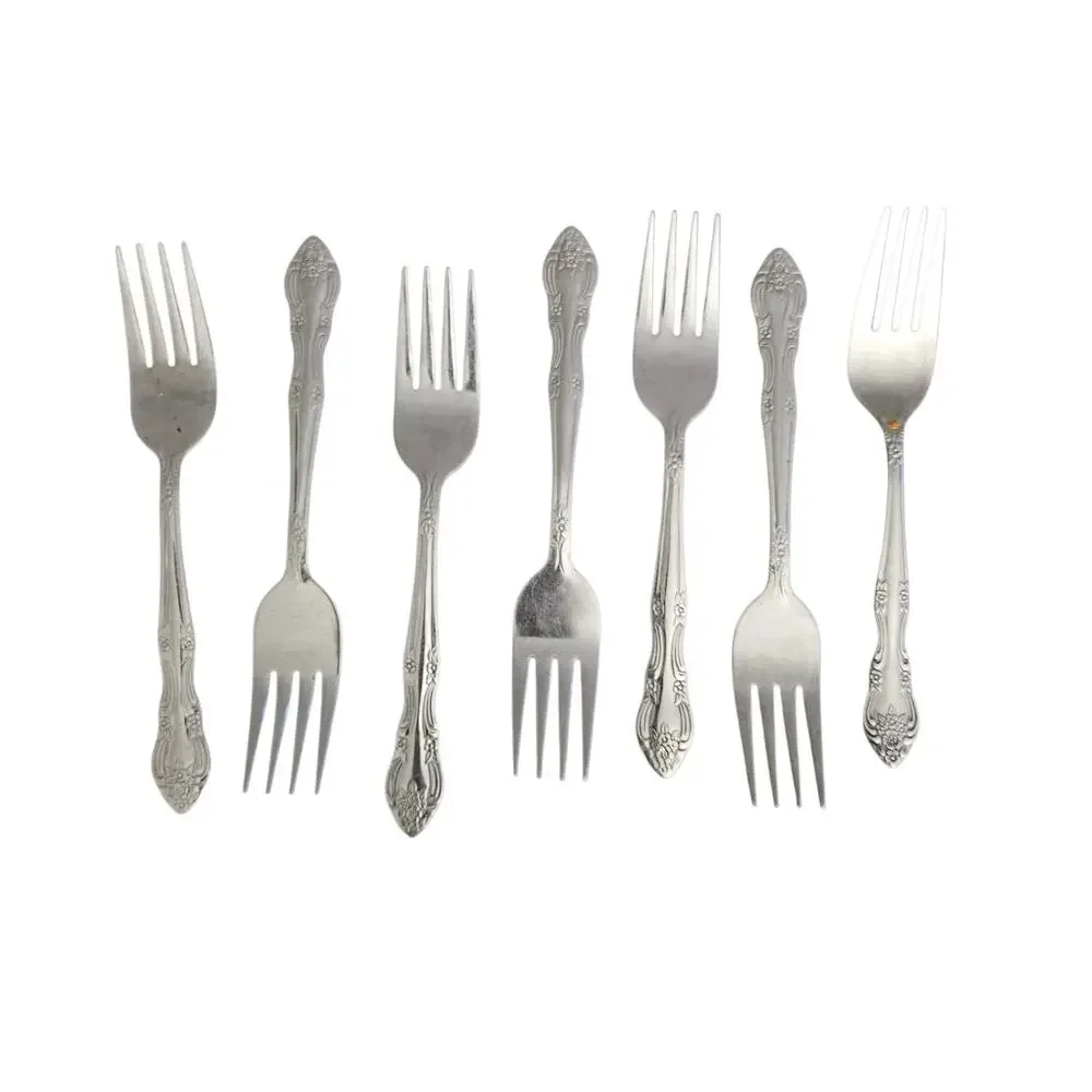WM Rogers Dream Rose 7 Salad Forks Stainless Steel Flatware Korea Vintage Floral